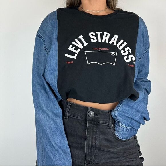 Reworked Levi’s Upcycled Western Country Long Sleeve Denim Rodeo Cowgirl Shirt - Picture 2 of 4